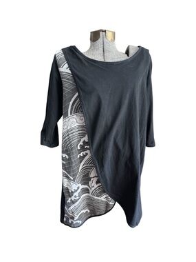 Johnny Cupcakes Colab  Black Asymmetric Tunic with Wave Print Panel